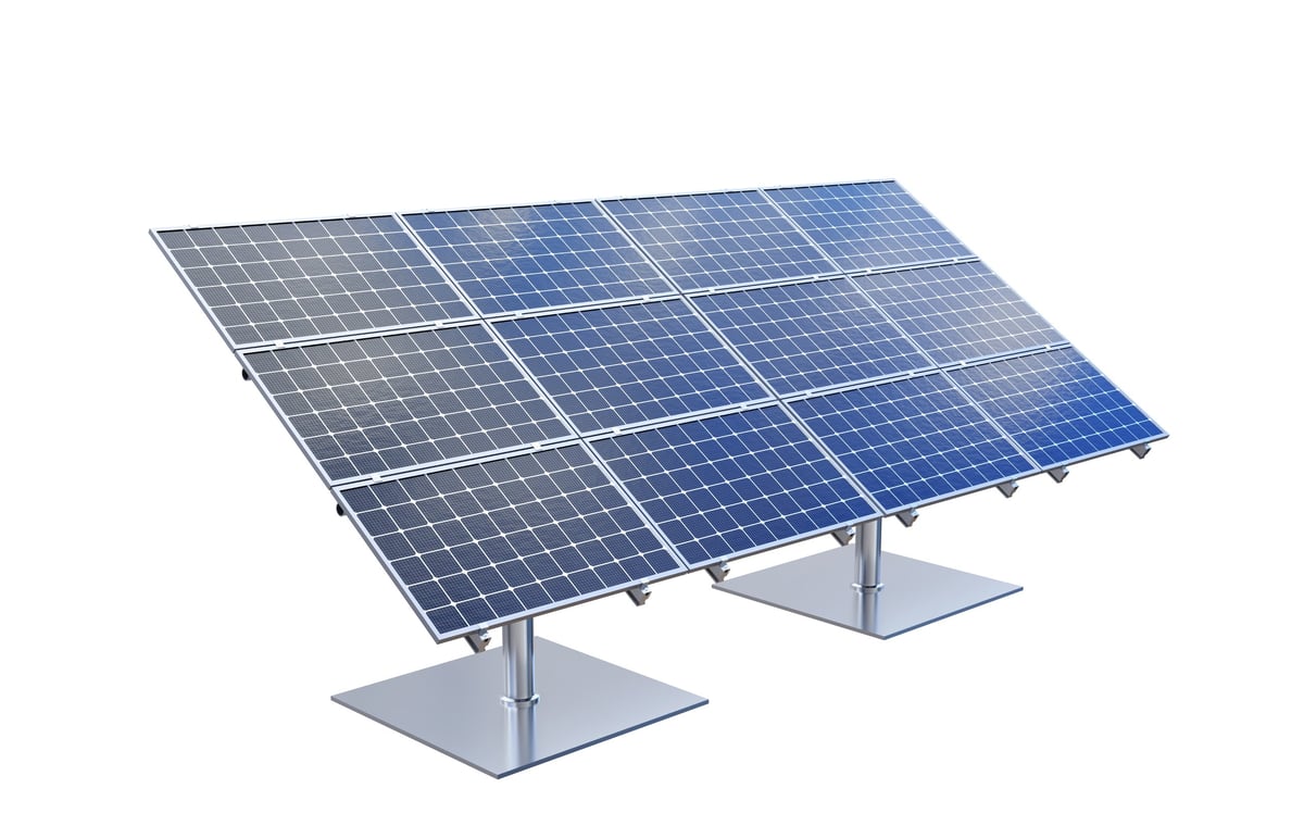 Solar panels with sky reflection