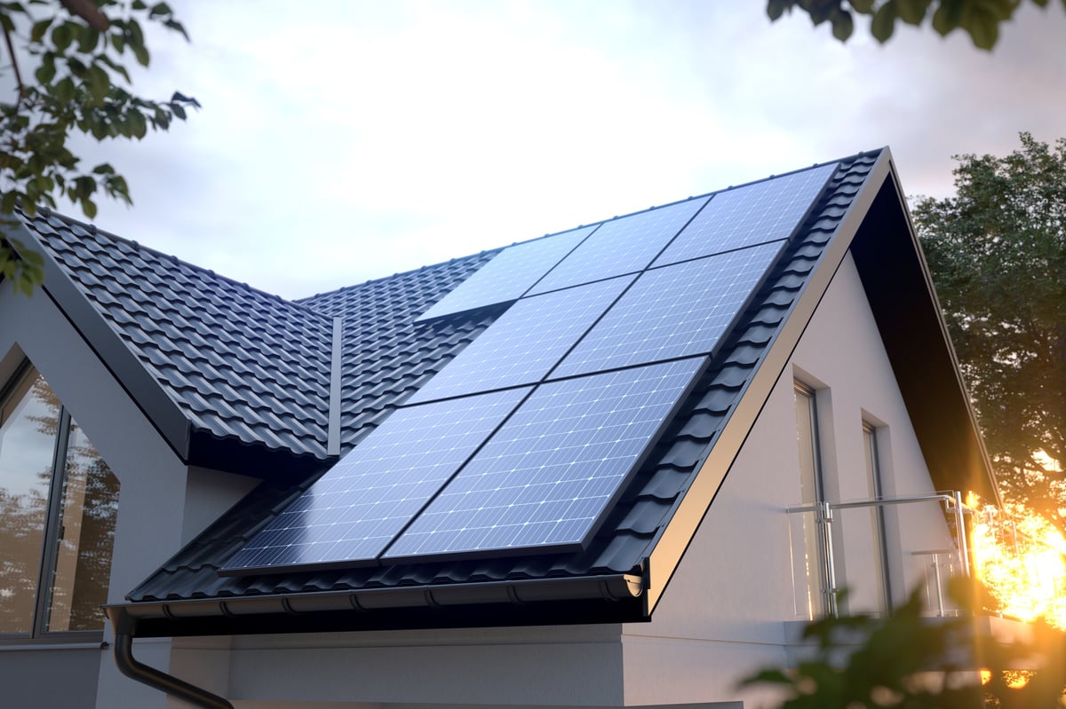 Solar panels installed on residential home roof